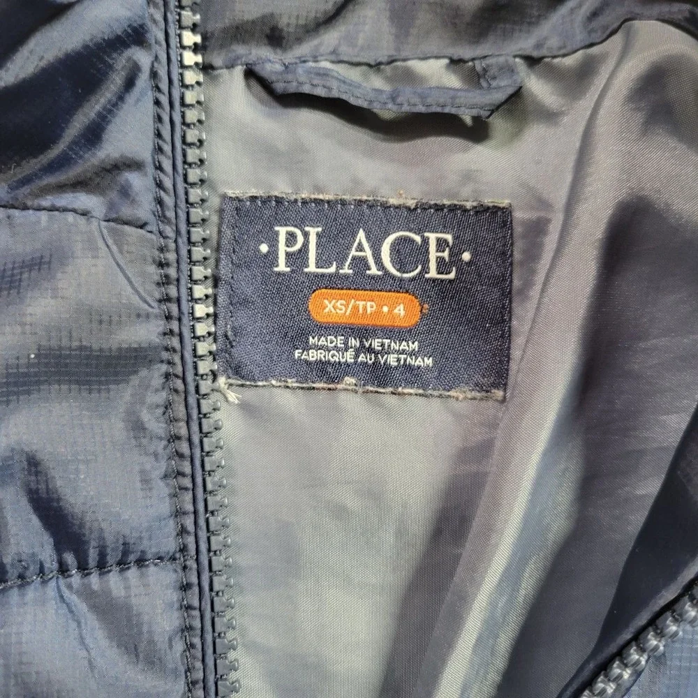 The Children's Place Puffer Jacket Boys‎ XS Navy Quilted Zip Up Winter Jacket
